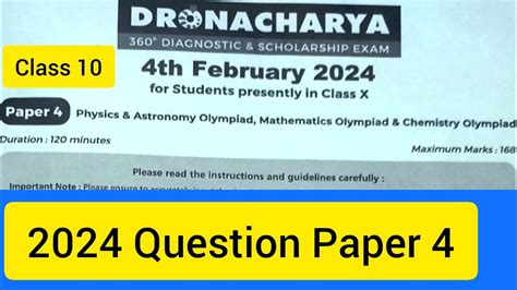 Fiitjee Dronacharya 2024 Class 10 Question Paper 4 4feb Youtube