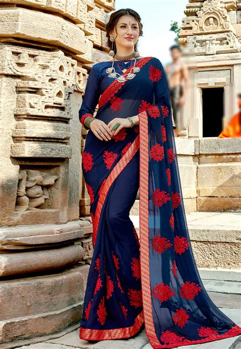 Navy Blue Georgette Festival Wear Saree