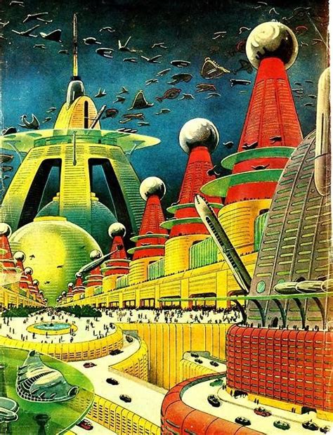 Futuristic City Retro Futurism Illustration Vintage Science