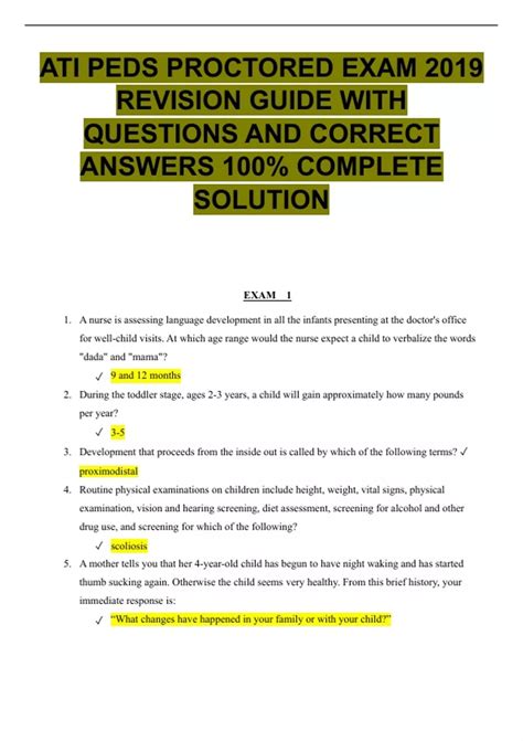 Ati Peds Proctored Exam Revision Guide With Questions And Correct