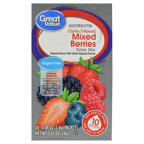 Great Value Sugar Free Electrolyte Mixed Berries Drink Mix 085 Oz