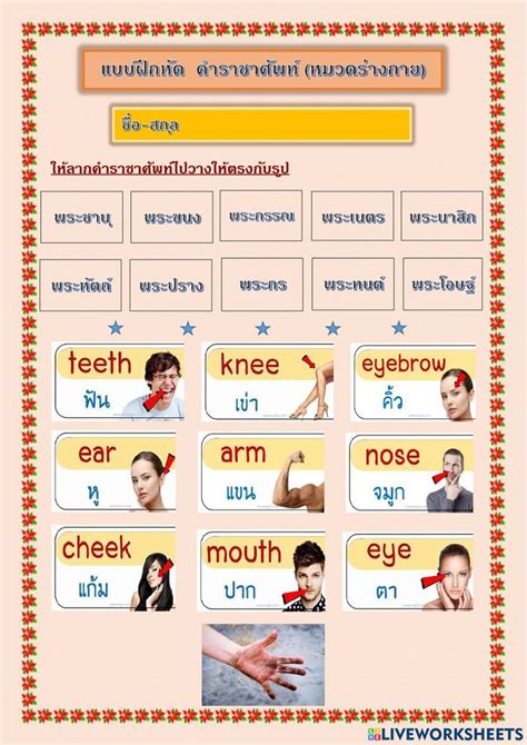 คำราชาศัพท์ หมวดร่างกาย Worksheet