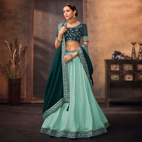 Aqua Blue Embroidered Chiffon Lehenga Choli At Rs Embroidered