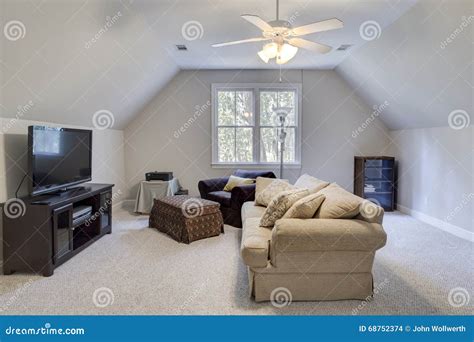 Attic Man Cave With Tv Stock Photo Image Of Interior 68752374