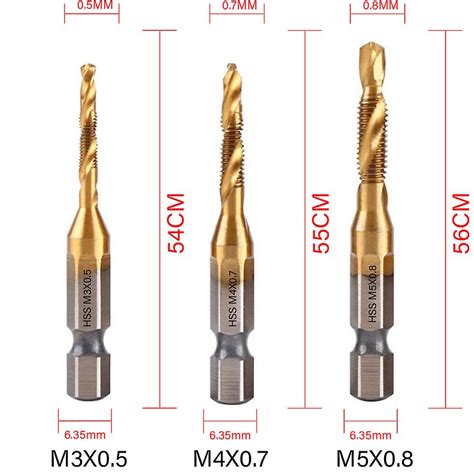 New Titanium Plated Hex Shank Hss Screw Thread Metric Tap Drill Bits