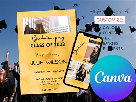 Modern Graduation Party Invite Class Of 2023 Printable Graduation Party Invitation Instant