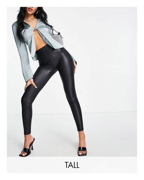 Topshop Tall Leather Look Leggings In Black Lyst Canada