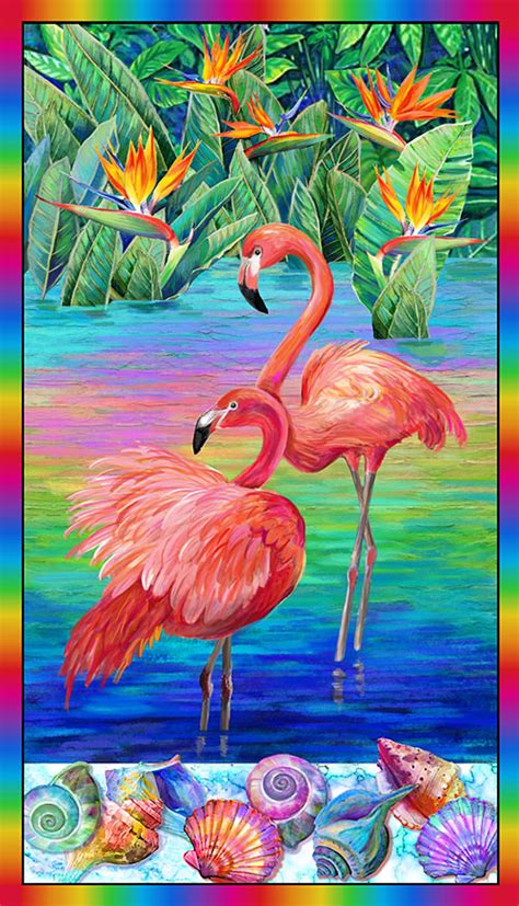 Fabulous Flamingos Cotton Quilt Fabric Kaleidoscope Quilting