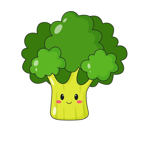 Cute Kawaii Broccoli Character Flat Cartoon Illustration Icon Logo