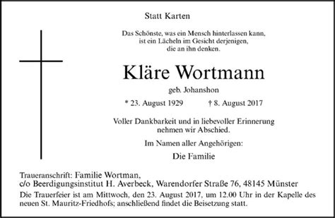 Traueranzeigen Von Kl Re Wortmann Trauer Ms