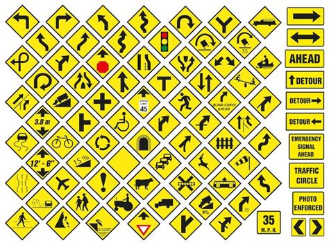 Premium Vector Set Of Yellow Road Signs American Road Signs
