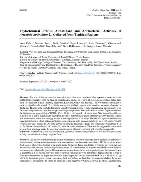 Pdf Phytochemical Analysis And Bioactivity Of Artemisia Absinthium