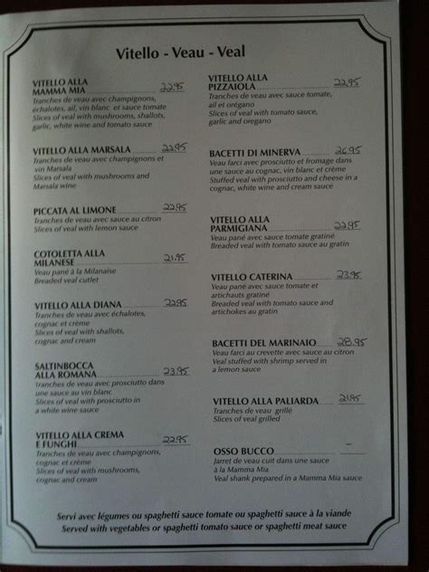 Menu At Mamma Mia Pizzeria Montreal