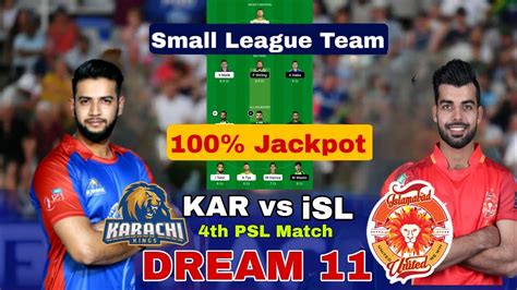 Kar Vs Isl Dream Prediction Kar Vs Isl Today Match Prediction Pitch