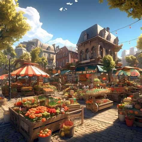 Premium Ai Image A Bustling And Vibrant Summer Market With Stalls