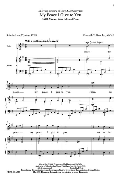 My Peace I Give To You Satb With Medium Voi J W Pepper Sheet Music