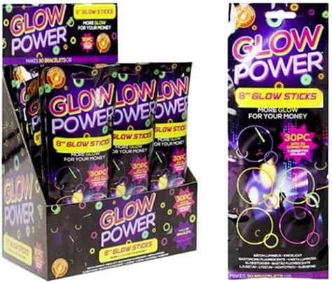 Glow Power Glow Sticks X 30 Pack 8 Inch 20cm With Connectors 5 Colours