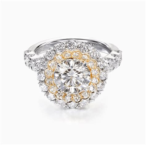 Double Halo Two Tone Crisscut Diamond Engagement Ring