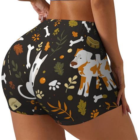 Goofa Bones And Leaves Printed Workout Shorts Women Seamless Scrunch