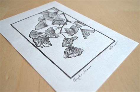 Gingko Leaves Original Linocut Print — Sally Anne Stewart Printmaker