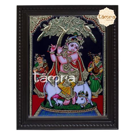 Buy Krishna With Cow Tanjore Painting From Tamra Handicrafts