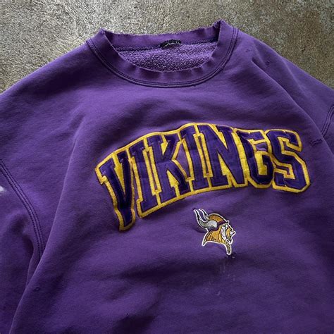 Vintage Thrashed Minnesota Vikings Crewneck Sz L Depop