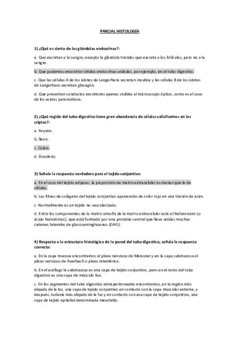 Parcial Histologia Con Respuestas Pdf