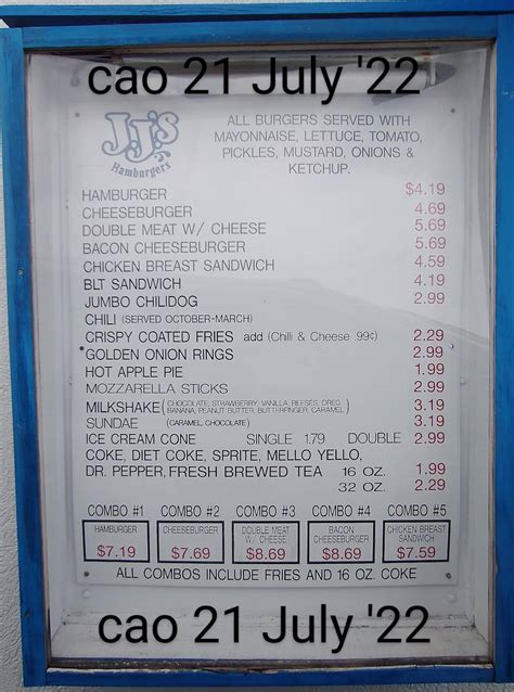 Menu At JJ S Drive Thru Hamburgers Restaurant Guntersville