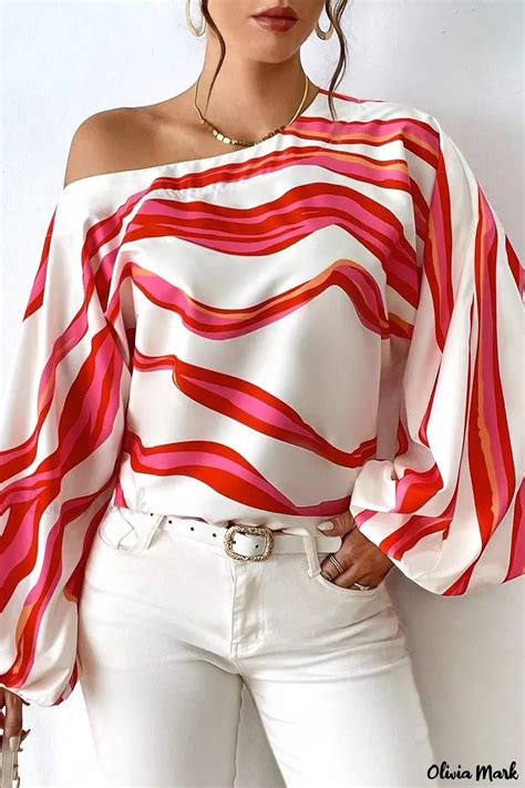 Olivia Mark Chic Geometric Patchwork Blouse With Stylish Oblique