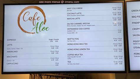 Menu at Cafe Aloe, Bellevue