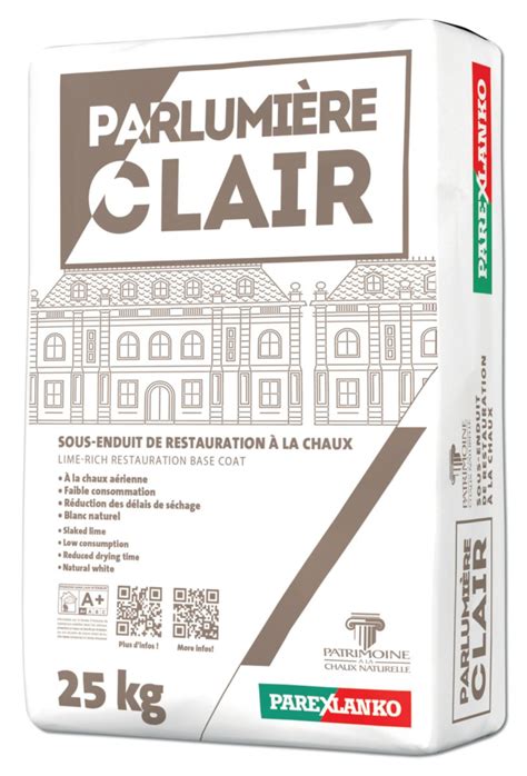 PAREXLANKO Enduit de restauration à la chaux Parlumière Clair pour