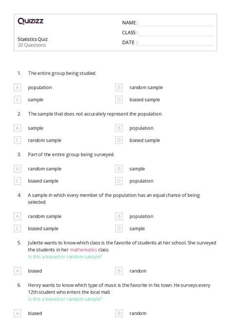 Statistics Worksheets On Quizizz Free Printable