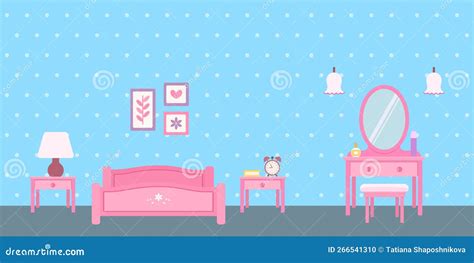 Bedroom with Pink Furniture on Blue Background Stock Vector ...