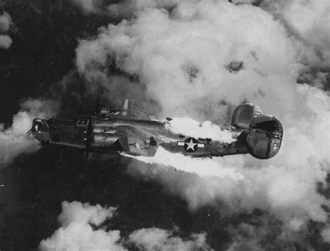 B-24 Liberator in flames after being attacked over Austria, 1944