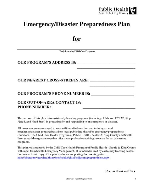 Printable Daycare Emergency Preparedness Plan Template