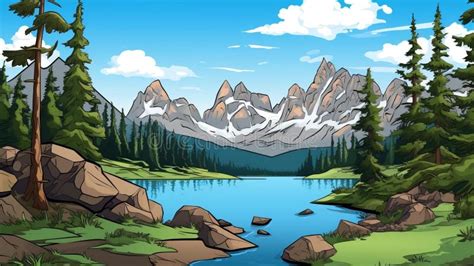 Simplified Moraine Lake A Cartoonish Mountain And Lake Scenery Stock