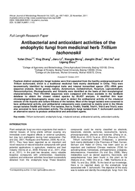 Pdf Antibacterial And Antioxidant Activities Of The Endophytic Fungi