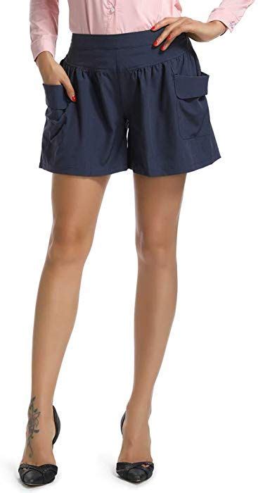 Mesinsefra Womens Casual Culottes Shorts Elastic Waist Wide Leg Shorts Navy Blue 2xl Us 12 14