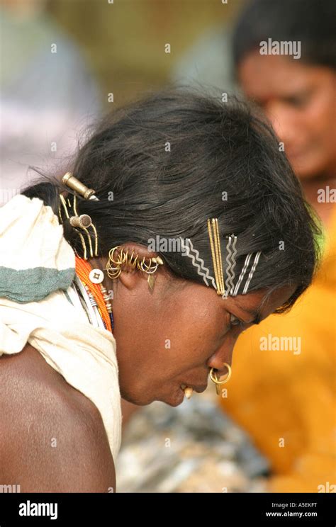 Dongria Kondh Tribal Woman In Orissa India Wear A Mass Of Modern Mass Hairclips With