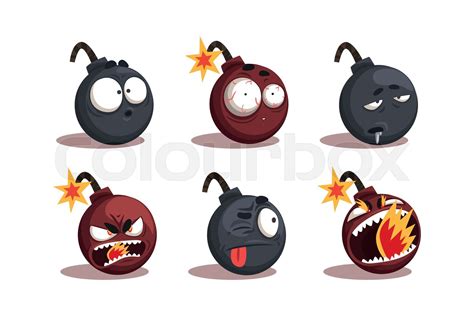 Cartoon Bomb with Burning Fuse with Spark Ready to Explode Vector Set ...