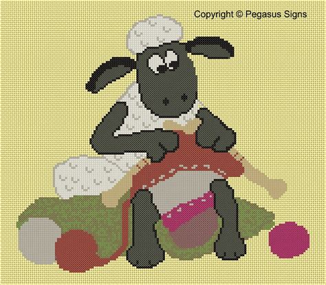shaun  sheep knitting cross stitch pattern   jpg files tv