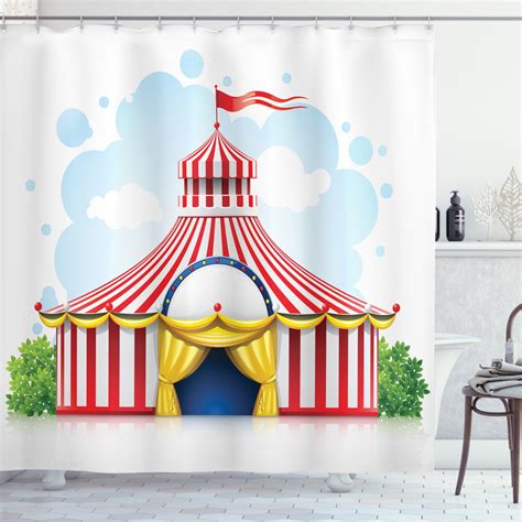 Circus Shower Curtain Striped Strolling Circus Marquee Tent With Flag