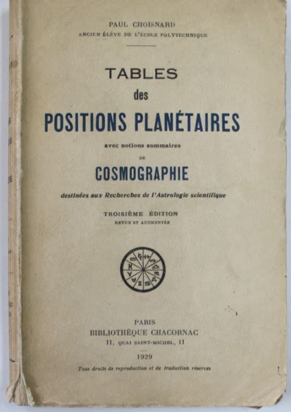 TABLES DES POSITIONS PLANETAIRES AVEC NOTIONS SOMMAIRES DE COSMOGRAPHIE