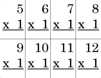 Printable Basic Student Multiplication Table Flashcards - 1x Table