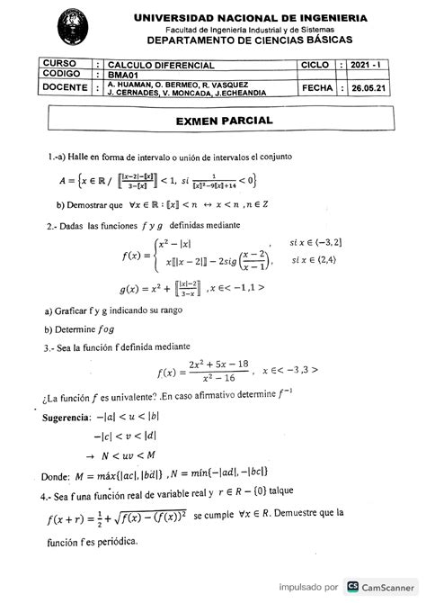 Parciales Calculo Cálculo Diferencial UNI Studocu