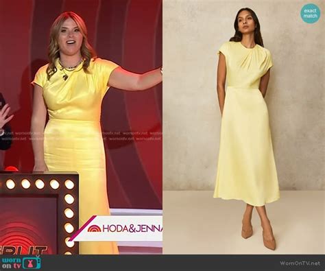 Wornontv Jennas Yellow Gathered Satin Midi Dress On Today Jenna