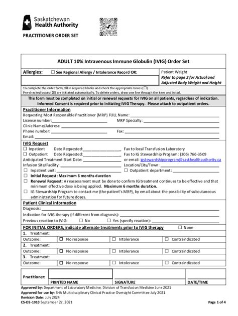 Fillable Online Adult Intravenous Immune Globulin Ivig Order Set