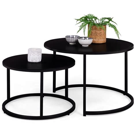 Tables gigognes rondes métal noir style industriel x2 DAVIS ID Market