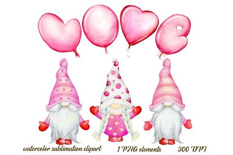 Valentine's Gnomes PNG, Watercolor clip art, Sublimation Graphics, Ins ...