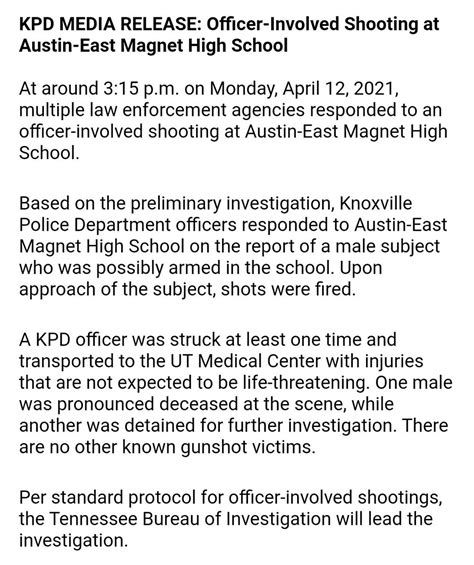 Knoxville Police Tn On Twitter Officer Involved Shooting At Austin